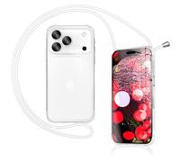 NALIA Necklace Case for iPhone 17 Pro - Transparent Hybrid Cover & Strap - HANGIT (Anti-Yellow Back & Adjustable) - German Brand, Color:Moon White