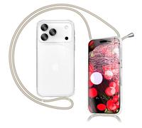 NALIA Necklace Case for iPhone 17 Pro - Transparent Hybrid Cover & Strap - HANGIT PRO (Anti-Yellow Back & Adjustable) - German Brand, Color:Sandstone Beige