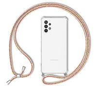 NALIA Necklace Cover with Band compatible with Samsung Galaxy A32 5G Case, Transparent Protective Hardcase & Adjustable Holder Strap, Easy to Carry Crossbody Phone Bumper Rugged Skin, Color:Rainbow