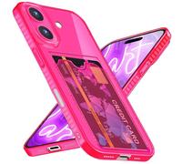 NALIA Neon Cover with Card Holder compatible with iPhone 16 Plus Case, Transparent Silicone Wallet Case Card Slot for Credit Card ID Card, Slim Soft Flexible Protection Shockproof, Color:Pink