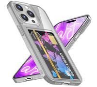 NALIA Neon Cover with Card Holder compatible with iPhone 16 Pro Case, Transparent Silicone Wallet Case with Card Slot for Credit Card ID Card, Slim Soft Flexible Protector Shockproof, Color:Grey