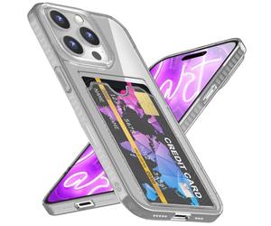 NALIA Neon Cover with Card Holder compatible with iPhone 16 Pro Case, Transparent Silicone Wallet Case with Card Slot for Credit Card ID Card, Slim Soft Flexible Protector Shockproof, Color:Grey