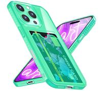 NALIA Neon Cover with Card Holder compatible with iPhone 16 Pro Max Case, Transparent Silicone Wallet Case with Card Slot for Credit Card ID Card, Slim Flexible Protector Shockproof, Color:Cyan