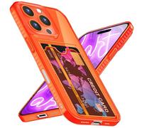 NALIA Neon Cover with Card Holder compatible with iPhone 16 Pro Max Case, Transparent Silicone Wallet Case with Card Slot for Credit Card ID Card, Slim Flexible Protector Shockproof, Color:Orange