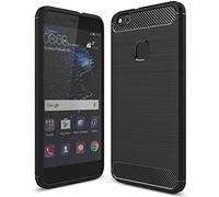 NALIA Silicone Case for Huawei P10 Lite - Anti-Slip & Matte - VORTEX (Brushed Look & Carbon Design) - German Brand, Color:Black