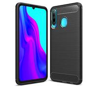 NALIA Silicone Case for Huawei P30 Lite - Anti-Slip & Matte - VORTEX (Brushed Look & Carbon Design) - German Brand Black