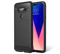 NALIA Silicone Case for LG V40 ThinQ - Anti-Slip & Matte - VORTEX (Brushed Look & Carbon Design) - German Brand Black
