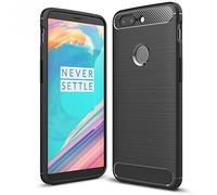 NALIA Silicone Case for OnePlus 5T - Anti-Slip & Matte - VORTEX (Brushed Look & Carbon Design) - German Brand Black