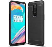 NALIA Silicone Case for OnePlus 6 - Anti-Slip & Matte - VORTEX (Brushed Look & Carbon Design) - German Brand Black