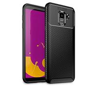 NALIA Silicone Case for Samsung Galaxy J6 - Anti-Slip & Matte - VORTEX (Brushed Look & Carbon Design) - German Brand Black