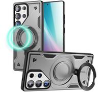 NALIA Stormguard compatible with Samsung Galaxy S25 Ultra Case [compatible with MagSafe], Impact-Resistant Armor Cover with 360ﾰ Rotatable Ring for Stand, Military Protection, Color:Titanium Grey