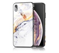 NALIA Tempered Glass Case compatible with iPhone X/XS, Marble Design Pattern Cover 9H Hardcase & Silicone Bumper, Slim Protective Shockproof Mobile Skin Phone Back Protector, Color:Gold Grey