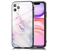 NALIA Tempered Glass Cover compatible with iPhone 11 Pro Case, Marble Design Pattern 9H Hardcase & Silicone Bumper, Slim Protective Shockproof Mobile Skin Phone Back Protector, Color:Pink Blue