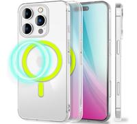 NALIA Ultra Slim Hardcase for iPhone 16 Pro - MagSafe Compatible & Glowing Ring - THINIX GLOW (Matte-Transparent & 0.3mm Thin) - German Brand, Color:Neon Yellow