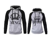 Naliha Womens Couple Sweatshirt Hoodie Casual King Queen Sweatshirts Pullover Grey Women M/Men S
