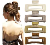 Nalodu 5 Inch Hair Claw Clips Extra Large Square No Slip Big Jelly Rectangle Clip for Thick Curly Long Hair Women, 4 Pack