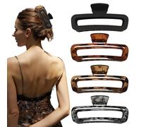 Nalodu 5 Inch Large Hair Claw Clips, No Slip Matte & Glossy Unbreakable Square XL Hair Clips for Thick Long Curly Hair, Women's Big Rectangle Strong Clips, 4 Pack