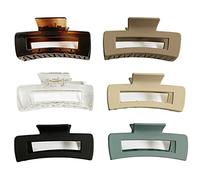 Nalodu Rectangle Hair Claw Clips Large 4 Inch Matte Square Clear No Slip Big Jaw Clip Multi-Colored for Thick Hair Women, 6 Pack