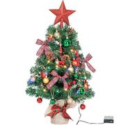 NALONE Mini Christmas Tree with Lights and Timer, 24 Inch Snow Flocked Small Christmas Tree with 27 Pcs Ornaments, 90 Branch Tips Tabletop for Holiday Decoration (Red)