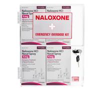Naloxone Overdose Emergency Kit Wall Mount Cabinet | Custom Designed for Public Spaces to Hold 6 Naloxone Boxes & Accesories Including First Aid or Bleeding Control Kits
