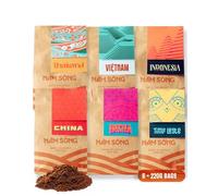 Nam Song Asian Experience Ground Coffee Beans Gift Set - Taster Featuring Vietnam, Thailand, Indonesia, China, Timor-Leste & India - Coffee Gift Set for Him & For Her, 6 x 220g Bags