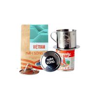 Nam Song Vietnamese Coffee Maker & Beans Set - 8oz Stainless Steel Phin Coffee Filter with 220g Pre-Ground Vietnam Beans & Dairy Condensed Milk - No FIlter Papers Needed