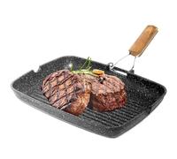 NAMAI Non-Stick Stone Grill Pan - Space-Saving Folding Handle - 36 cm x 24 cm - Dishwasher - Rectangular Grill - Die-Cast Aluminium - Black - Plate for Cooking on Stoves
