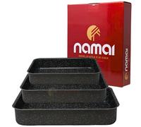 NAMAI Set of 3 Rectangular Oven Trays - Non-stick Lasagnera - Suitable For Dishwasher- Aluminium - Baking Trays - Stone Effect Design (Set 3 Baking Trays 1)