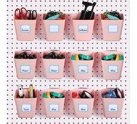 Namalu 12 Pack Peg Board Organizer Accessories Hooks and Labels, Wall Mounted Storage Bins Pegboard Garage Workbench Craft Room (Pink) (MP-Namalu-2444)