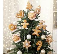 Namalu 12 Pcs Gingerbread Man Christmas Tree Picks Paper Gingerbread Cookie Christmas Sticks Candy Canes Cute Rustic Picks Heart Ornaments for Xmas Tree Topper Home Vase Holiday Party Decor