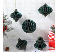 Namalu 12 Pcs Honeycomb Ornaments Balls Glitter Edge Christmas Tree Decorations Xmas Hanging Paper Ornament for Vintage Christmas Tree Holiday Home Party Decor(Green)