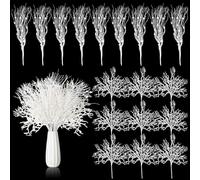 Namalu 18 Pcs Christmas Tree Picks Sprays 15 Inches Coral Ornament Coastal Teal Branch Picks Xmas Ornament Glitter Berry Stick Ornaments, Branches Glass Holiday Wedding Winter Decorate (Snowy)