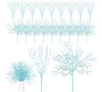 Namalu 18 Pcs Christmas Tree Picks Sprays 15 Inches Coral Ornament Coastal Teal Branch Picks Xmas Ornament Glitter Berry Stick Ornaments, Branches Glass Holiday Wedding Winter Decorate(Blue Ocean)