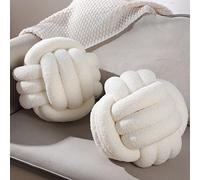 Namalu 2 Pack Knot Pillow Ball Round Throw Pillow Soft Home Decorative Handmade Knotted Plush Aesthetic Boucle Cushion for Bed Couch Floor Sofa(11 Inch,Beige)