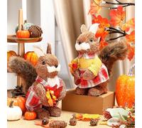 Namalu 2 Pack Squirrel Sisal Thanksgiving Tabletop Decoration Sisal Figurine Fall Thanksgiving Table Centerpiece Decor Cute Handmade Woodland Animal Statue for Harvest Home Office Indoor Shelf Decor