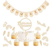 Namalu 2025 First Day of School Decoration Set School Child Garland Wooden Bunting School Cake Decoration Wooden Cake Decoration 123 ABC School Cone Confetti Confetti Table Decoration for School Party
