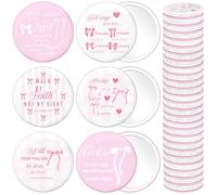 Namalu 48 Pcs Pink Bow Coquette Mini Pocket Mirrors Breast Cancer Awareness Inspirational Christian Gifts Bulk for Women Portable Round Makeup Mirror Church Religious Party Favors(Bible Verse)