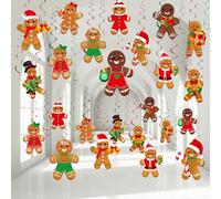 Namalu 54 Pcs Christmas Hanging Swirls Decorations Gingerbread Man Swirl Ornaments Set Candy Cane Ceiling Hanging Streamers Merry Gingerbread Man Ceiling Hanging for Xmas Party Supplies Home Decor