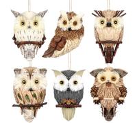Namalu 6 Pack Sisal Owls Christmas Ornaments, Nature Straw Animals Figurines for Rustic Christmas Ornaments, Realistic Woodland Animal Decor for Christmas Tree DIY Crafts Gardening Wreath Decor