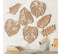 Namalu 7 Pcs Tropical Wall Decor Jungle Monstera Wall Art Boho Palm Leaf Wooden Decoration Tropical Nursery Decor Vintage Natural Monstera Leaf Plaque for Farmhouse Kitchen Bedroom Garden(Wood Color)