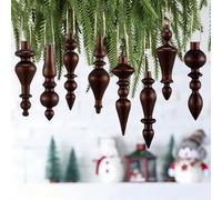 Namalu 8 Pcs Christmas Ball Drop Ornaments 4 Inch Wooden Simple Elegant Shatterproof Finial Christmas Decoration for Xmas Trees Drop Hanging Ornaments Wreaths Garland Mantel Shelf Decor (Brown)