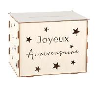 Namalu Birthday Urn Piggy Bank Joyeux Anniversary Hollow Star Festive Decoration Gift Card Box Classic Wooden Jackpot for Letters Envelopes Money