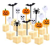 Namalu Plastic Halloween Picks Cupcake Topper Pumpkin Bat Skull Ghost Fruit Picks Halloween Toothpicks Cocktail Skewers Sticks for Appetizers Birthday Party Favors(Cute)