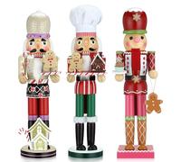 Namalu Set of 3 Valentine's Day Nutcracker 14-15 Inch Wooden Gingerbread Man Chef Nutcracker Figures for House Holiday Party Shelve Desktop Home Table Decorations Handmade Collectible Gifts