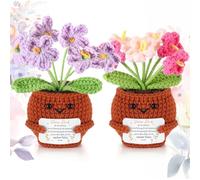 Namalu Thank You Gift Set of 2 Crochet Flower Pot Dolls with Thank You Card, Mini Positive Plant Knitting Dolls, Handmade Gift for Farewell Birthday Graduation