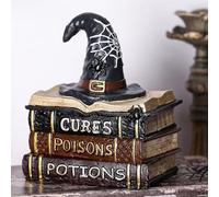 Namalu Witch and Wizard Spellbook Tabletop Decoration, Halloween Resin Witch and Wizard Spellbook Table Decorations, Halloween Resin Book Stack Decor for Home Table Mantel Fireplace (Witch Hat Style)