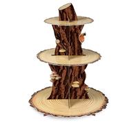 Namalu Wooden Cupcake Stand Decorations Woodland Baby Shower Decorations 3 Tier Wood Rustic Birthday Party Cardboard Cake Holder Tower for Jungle Animal Lumberjack Safari Party Supplies (Wood Piles)
