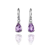 Namana 925 Sterling Silver Dangle Earrings for Women with Amethyst Gemstones, Natural Gemstone Drop Earrings for Women with Pear-Shaped Amethyst Stones