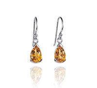 Namana 925 Sterling Silver Dangle Earrings for Women with Citrine Gemstones, Natural Gemstone Drop Earrings for Women with Pear-Shaped Citrine Stones