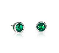 namana 925 Sterling Silver Emerald Green Stud Earrings for Women and Girls with Solitaire Green Cubic Zirconia, Simple Single Stone Bezel Set Studs in 925 Sterling Silver with Emerald Green Stones